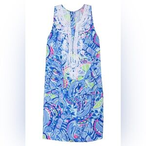 Lilly Pulitzer Blue Multi Paisley Sleeveless Dress with White Embroidery